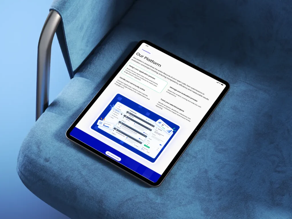 Kronis Apply platform section with the evaluation form builder, displayed on an iPad